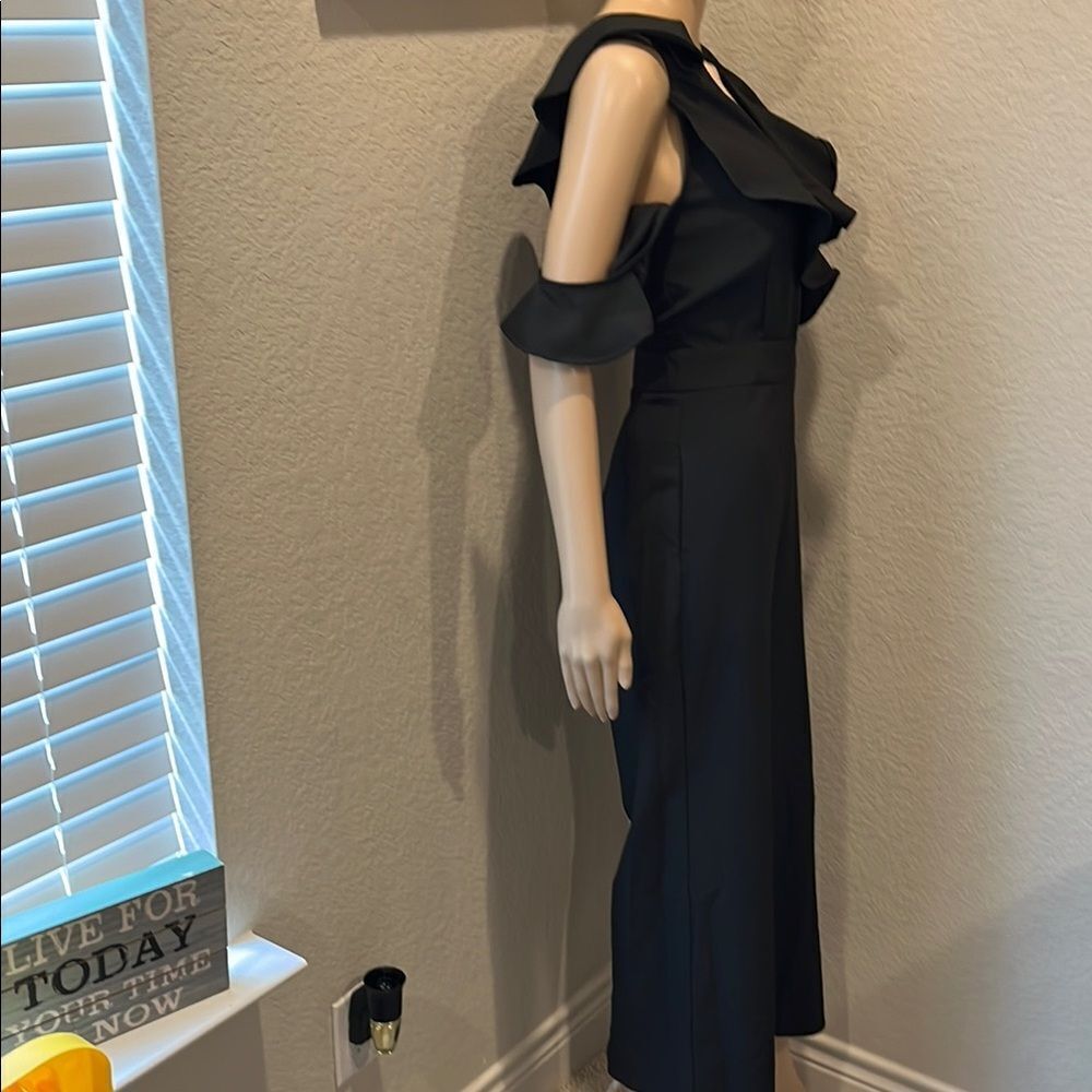Lulu's Black Jumpsuit with Cold Shoulder and Wide-Leg Design - Picture 4 of 9